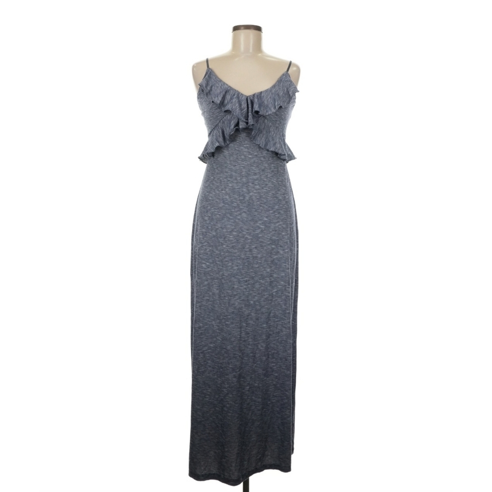 Max Studio Boho Gray Maxi Dress Ruffle Bust Spaghetti Strap Reformation Style M - Picture 2 of 7